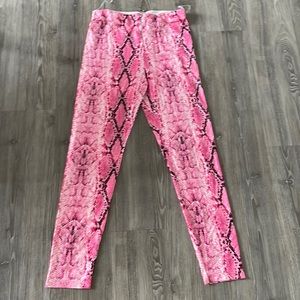 High Waist Neon Pink Snake Print Liquid Leather Leggings